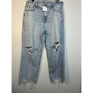NEW! American Eagle Super High Rise Baggy Straight Jeans Sz 16 Light Wash